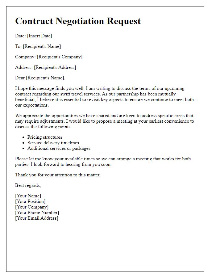 Letter template of swift travel need for contract negotiation.