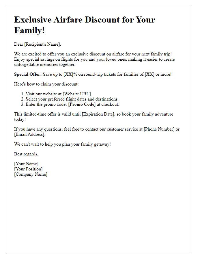 Letter template of exclusive family airfare discount offer.