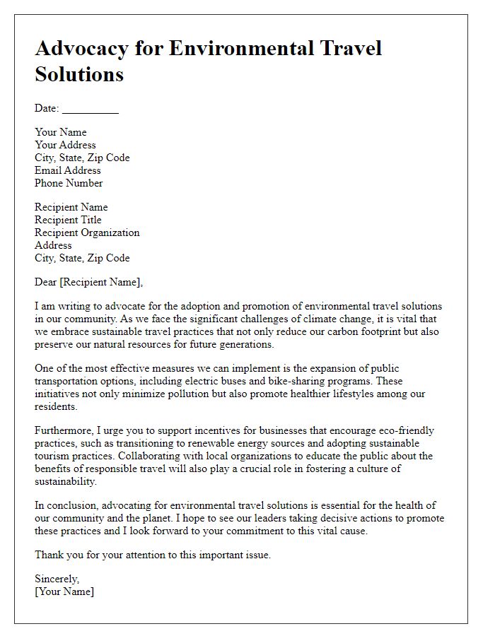 Letter template of advocacy for environmental travel solutions