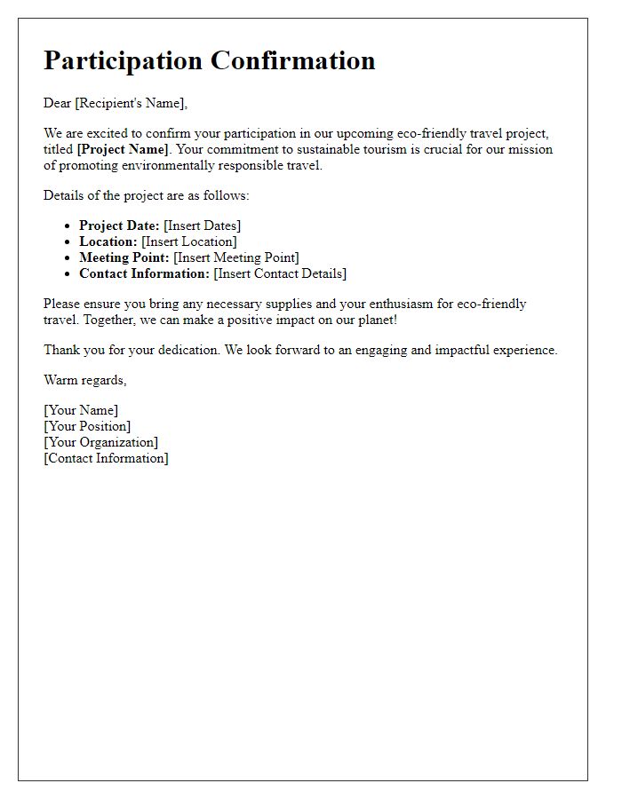 Letter template of participation in eco-friendly travel projects