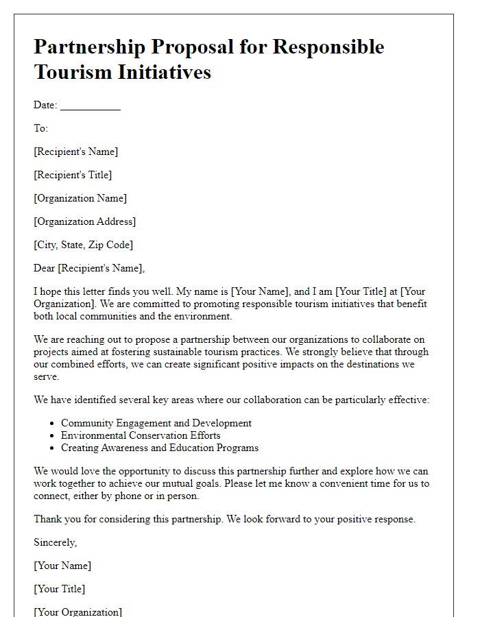 Letter template of partnership for responsible tourism initiatives