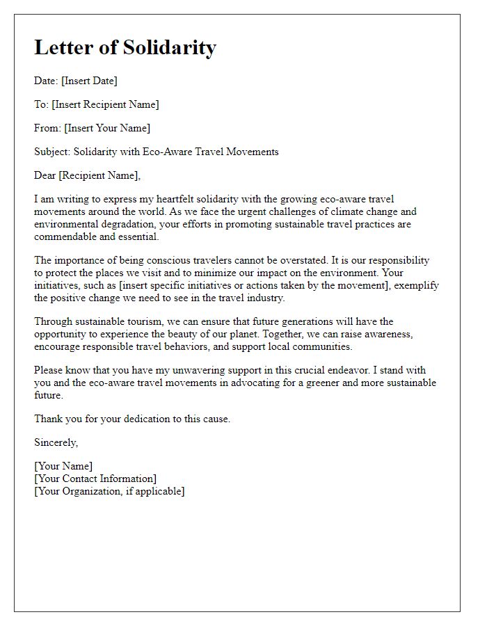 Letter template of solidarity with eco-aware travel movements