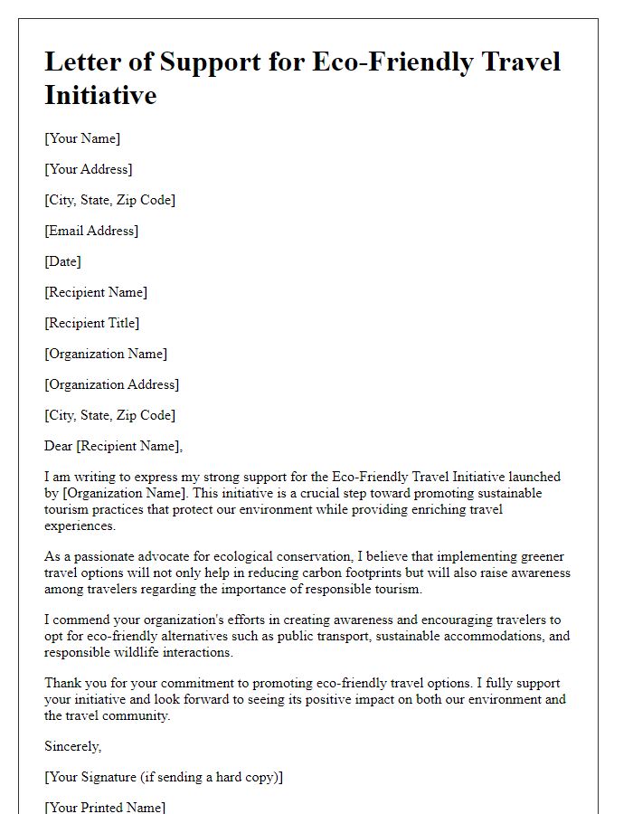 Letter template of support for eco-friendly travel initiative