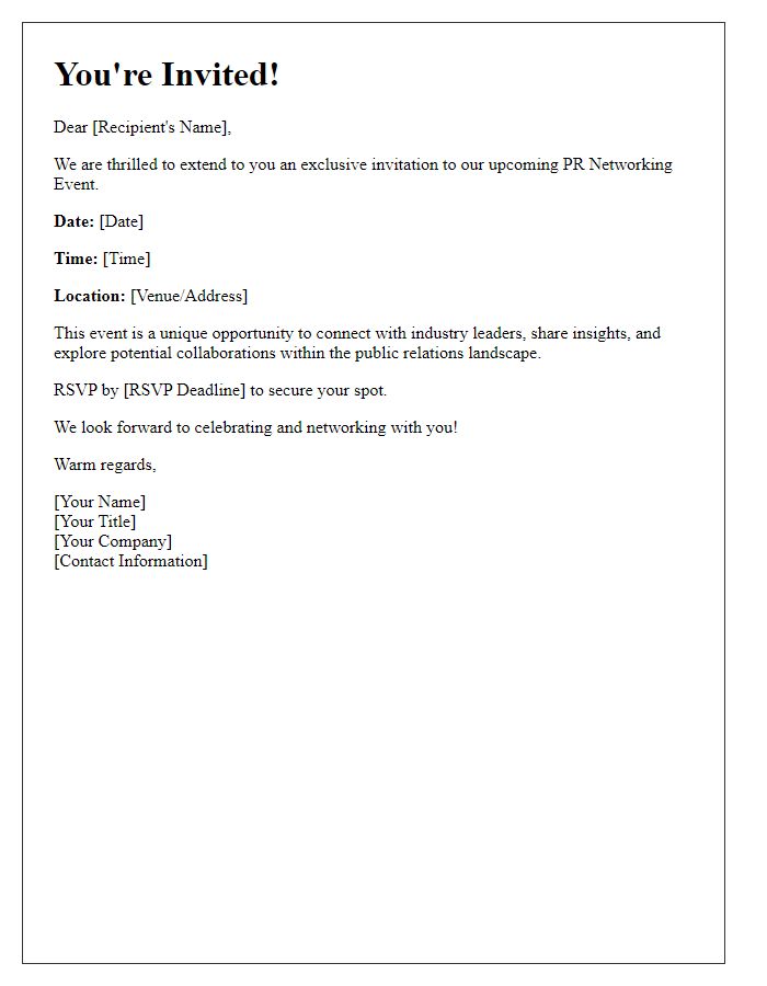 Letter template of exclusive invite to PR networking event