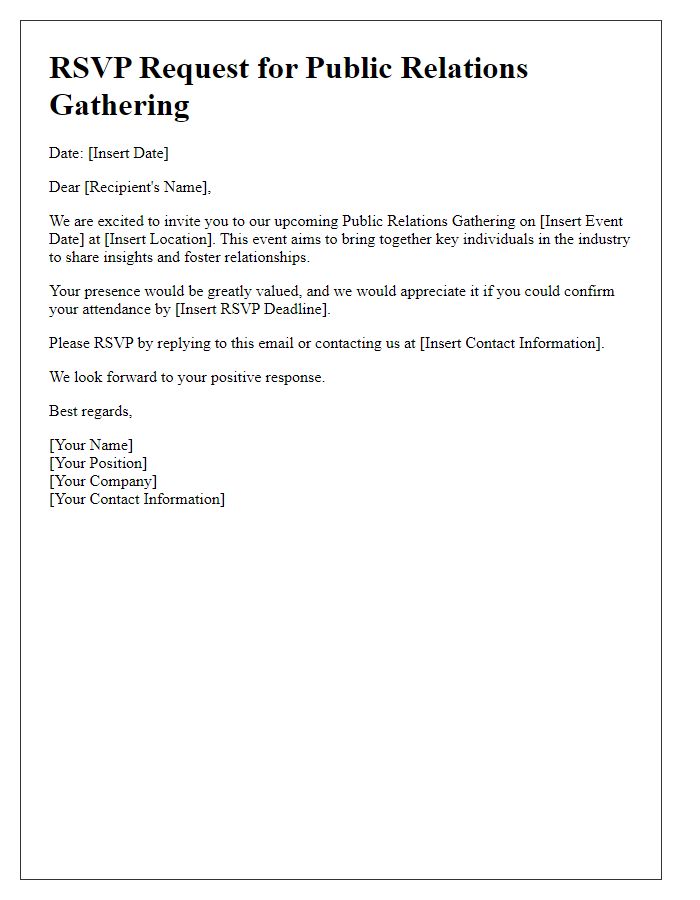 Letter template of RSVP request for public relations gathering