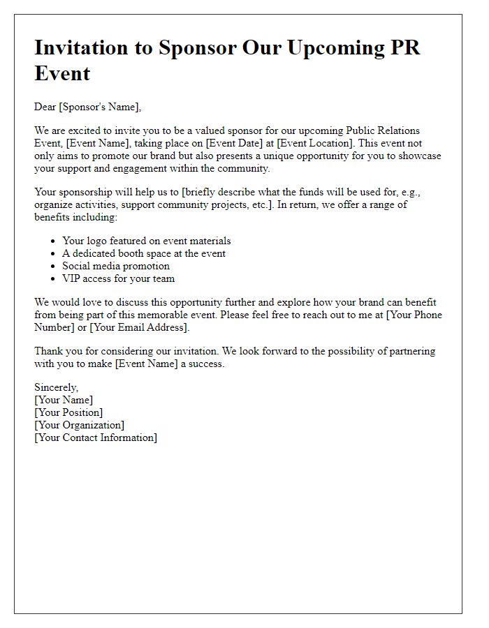 Letter template of sponsorship invitation for PR event