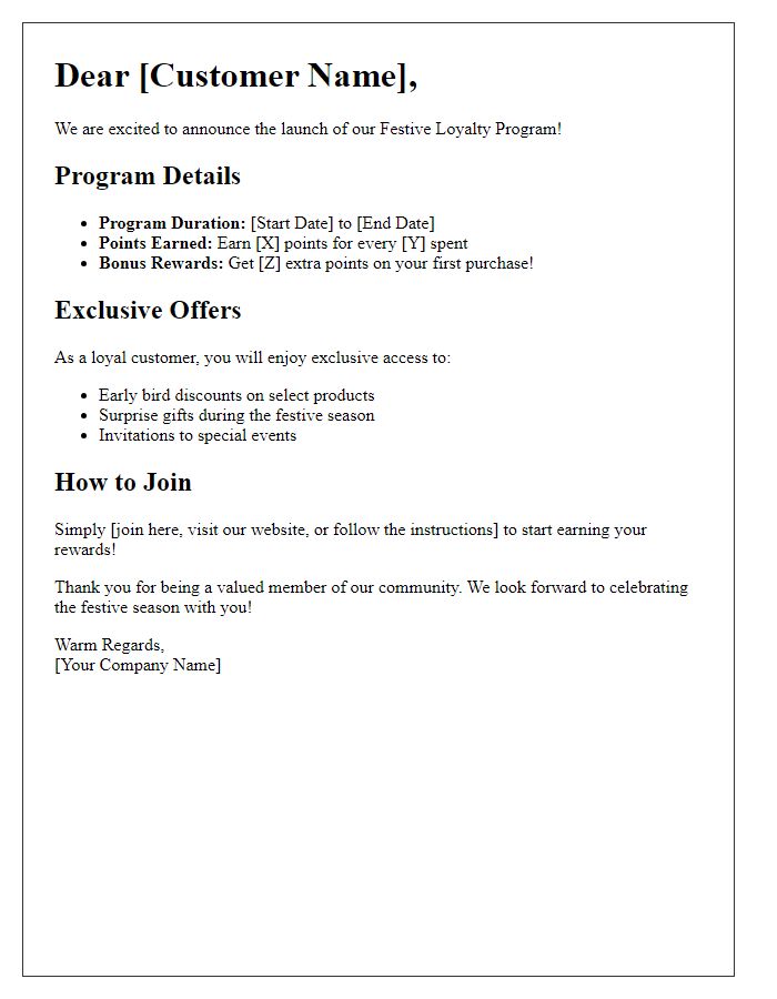 Letter template of festive loyalty program details