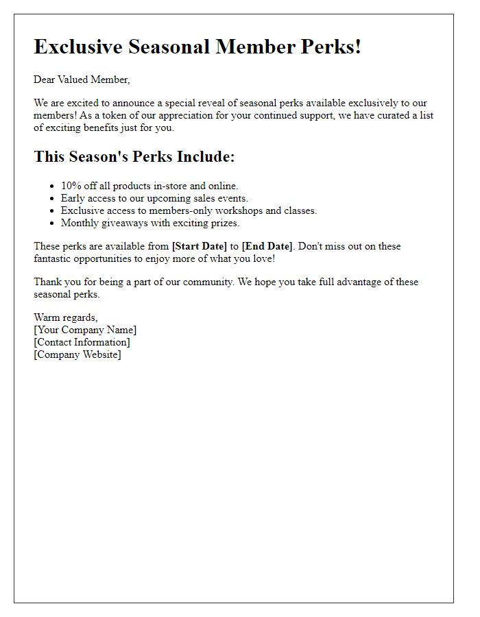 Letter template of seasonal member perks reveal