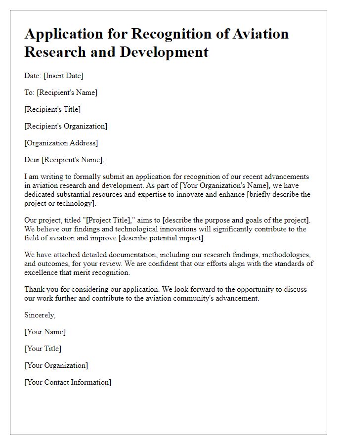 Letter template of aviation research and development recognition application