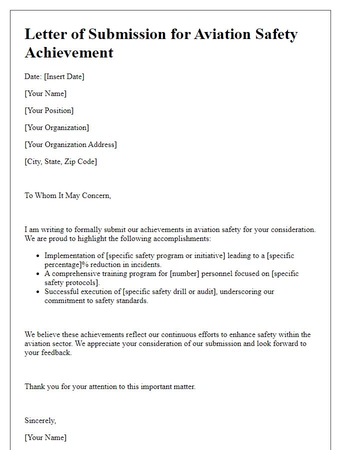 Letter template of aviation safety achievement submission