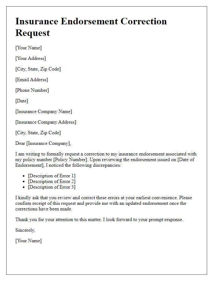 Letter template of insurance endorsement correction request