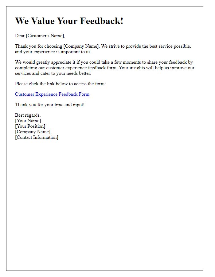 Letter template of customer experience feedback form invitation