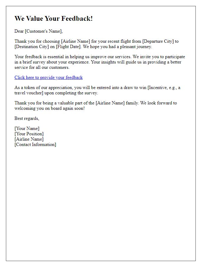 Letter template of flight review feedback invitation