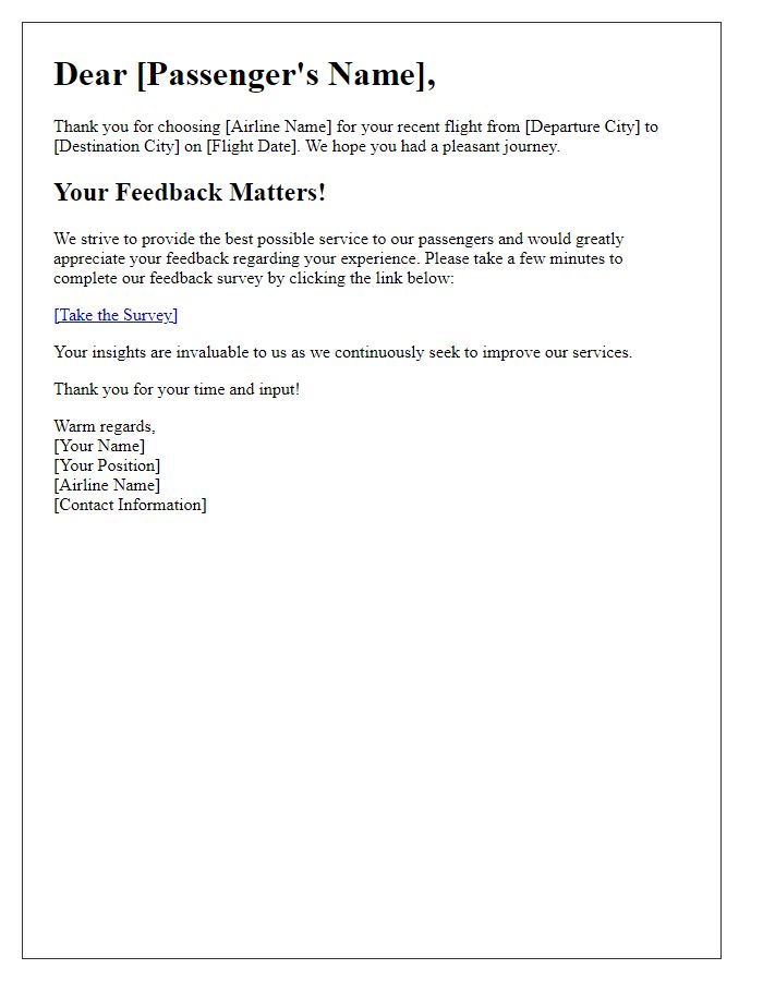 Letter template of passenger feedback request following flight