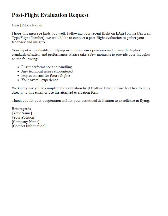 Letter template of post-flight evaluation request