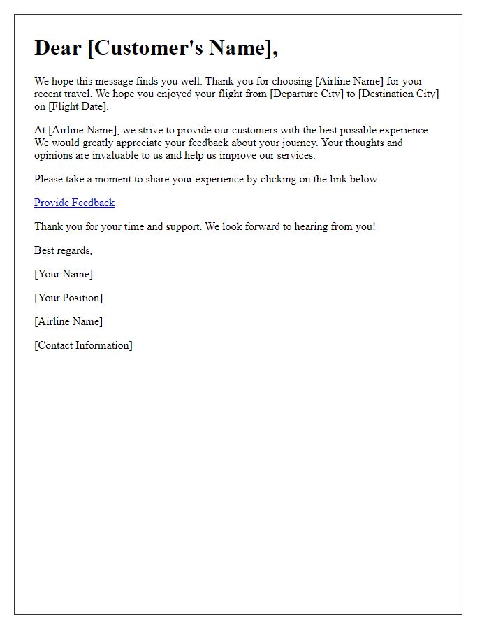Letter template of post-flight experience feedback request