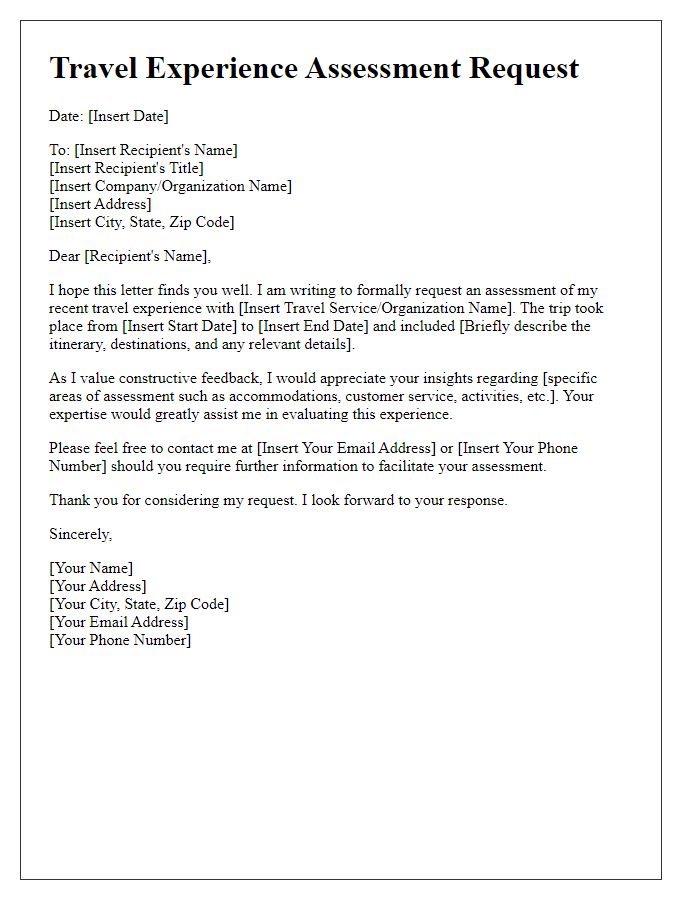 Letter template of travel experience assessment request