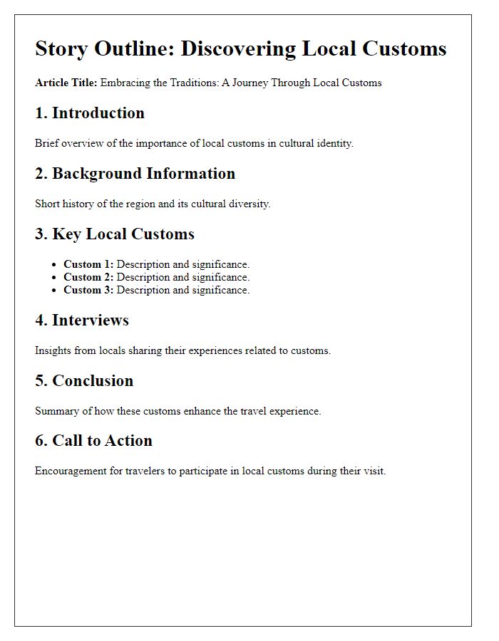 Letter template of in-flight magazine story outline on local customs.