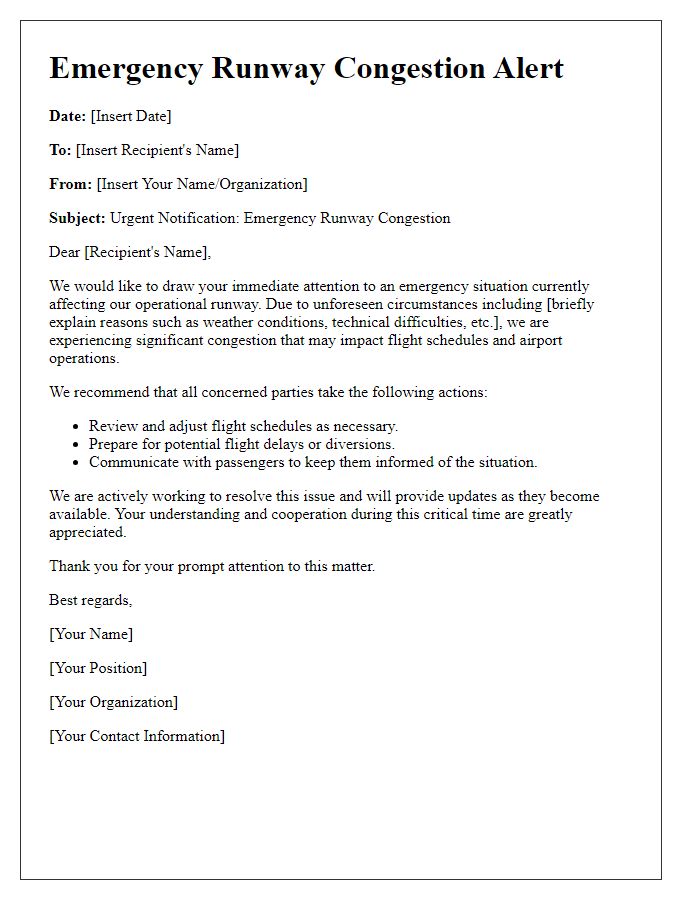 Letter template of emergency runway congestion alert