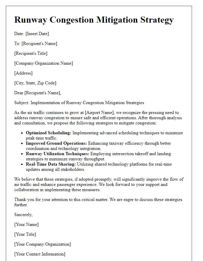 Letter template of runway congestion mitigation strategy