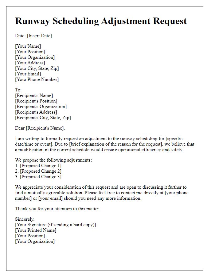 Letter template of runway scheduling adjustment request