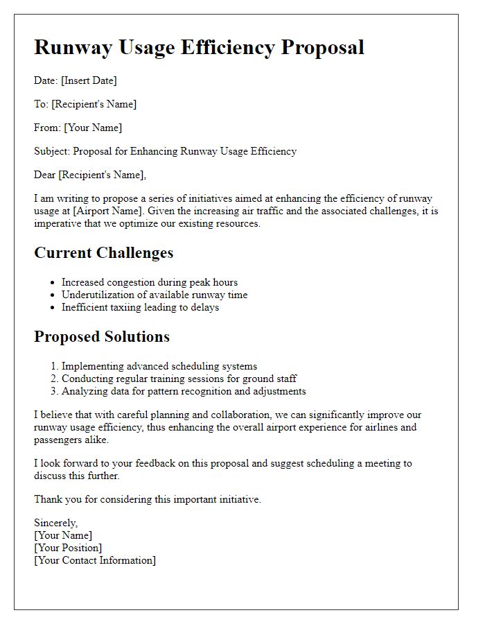 Letter template of runway usage efficiency proposal