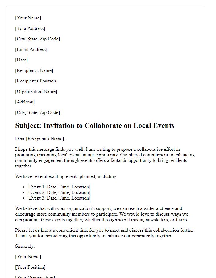 Letter template of community engagement for local events promotion