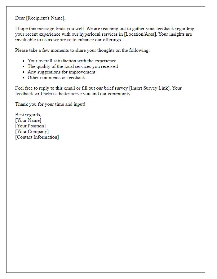 Letter template of feedback request for hyperlocal experiences