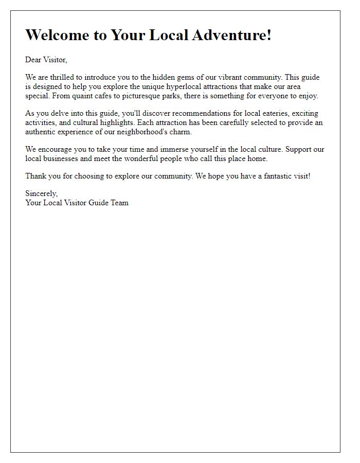 Letter template of visitor guide introduction for hyperlocal attractions