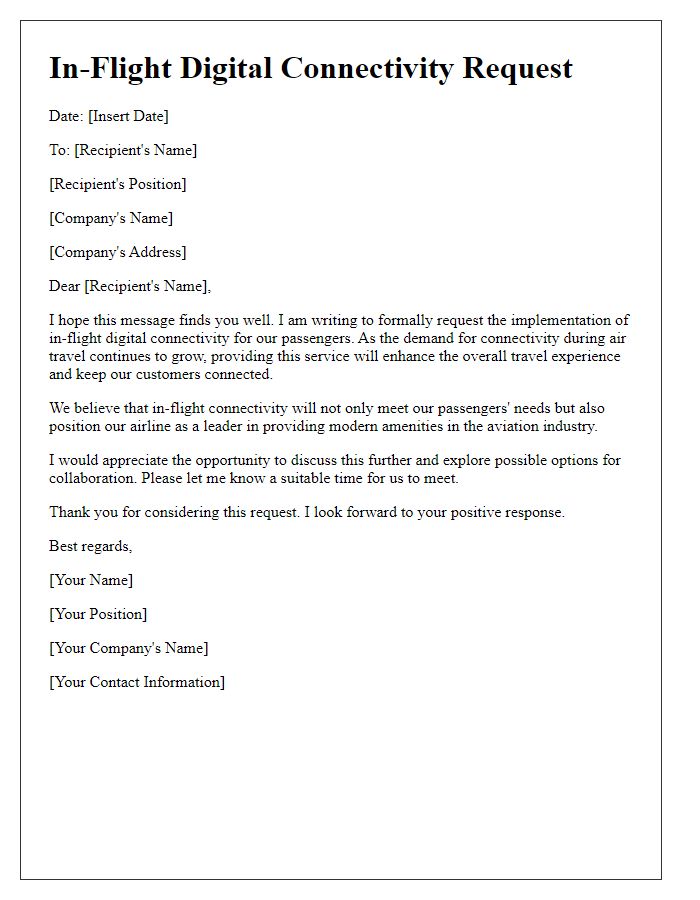 Letter template of in-flight digital connectivity request