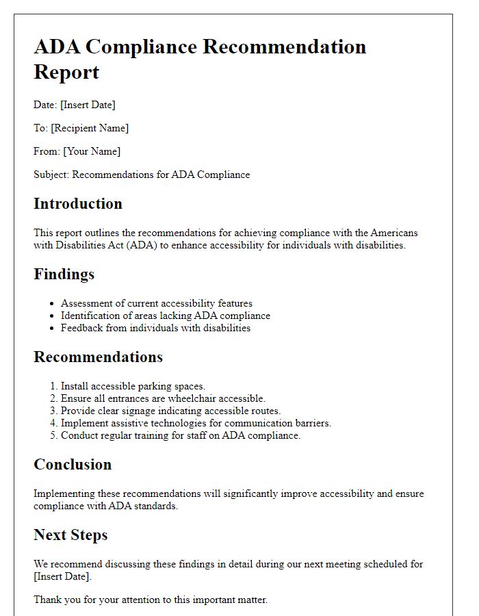 Letter template of ADA compliance recommendation report