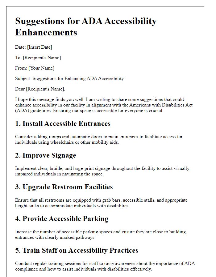 Letter template of suggestions for ADA accessibility enhancements