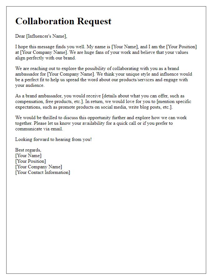 Letter template of brand ambassador collaboration request