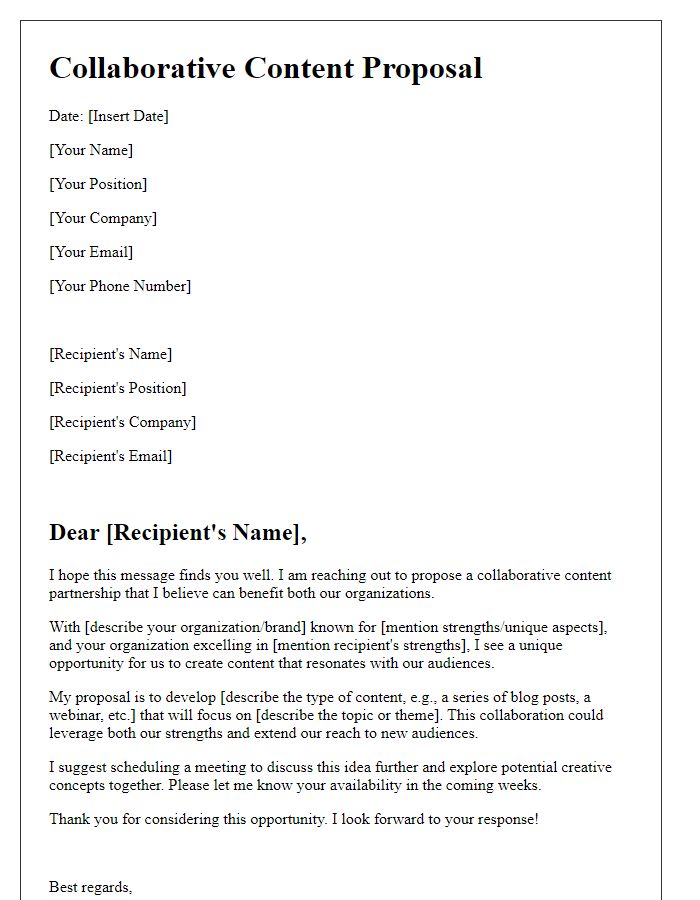 Letter template of collaborative content proposal