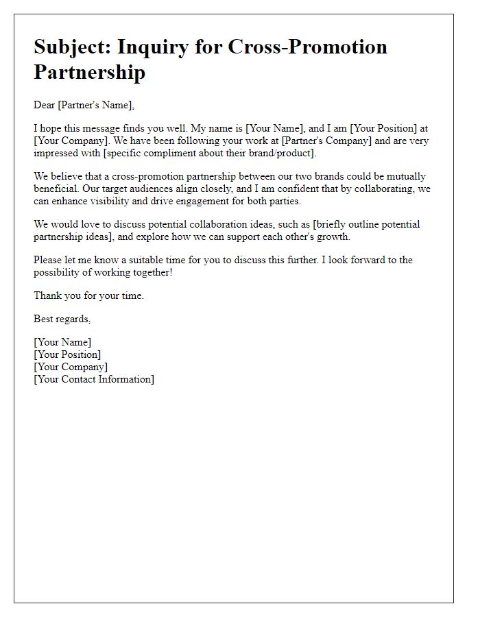 Letter template of cross-promotion partnership inquiry