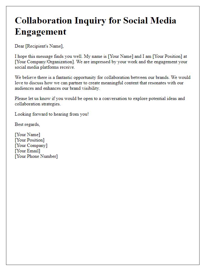 Letter template of social media engagement collaboration inquiry