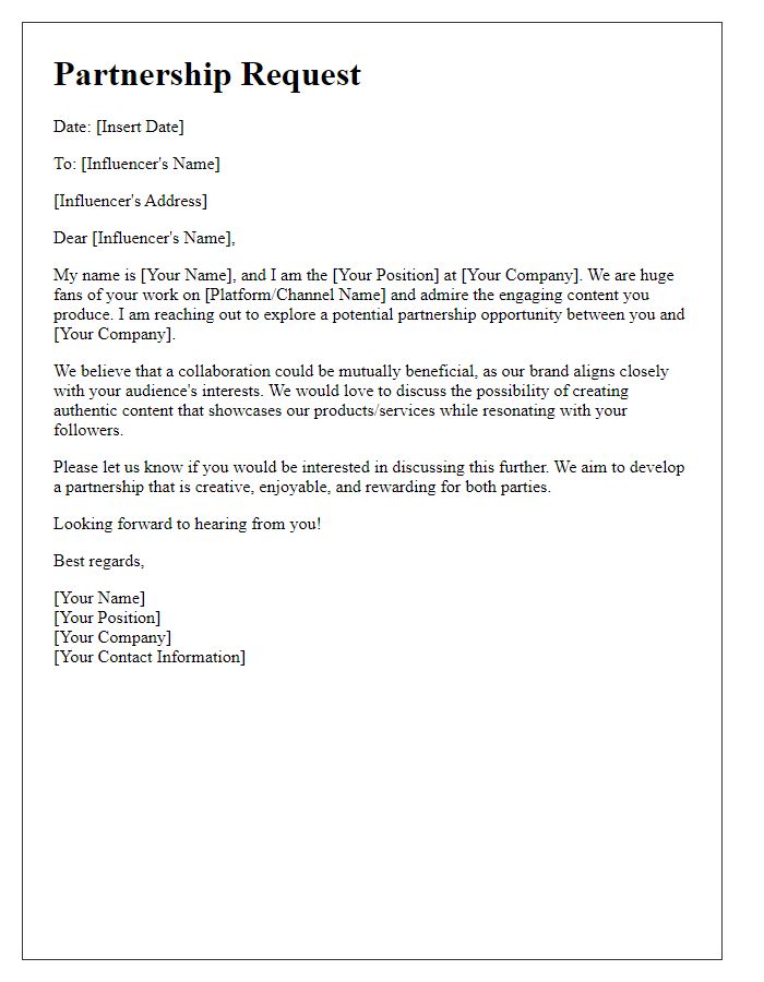 Letter template of social media partnership request