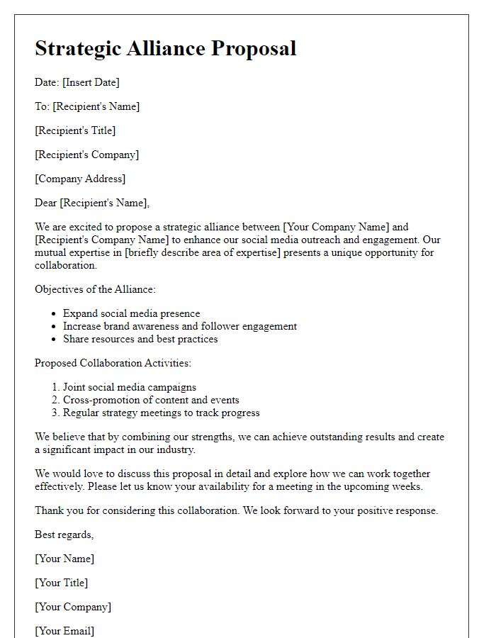 Letter template of strategic alliance for social media