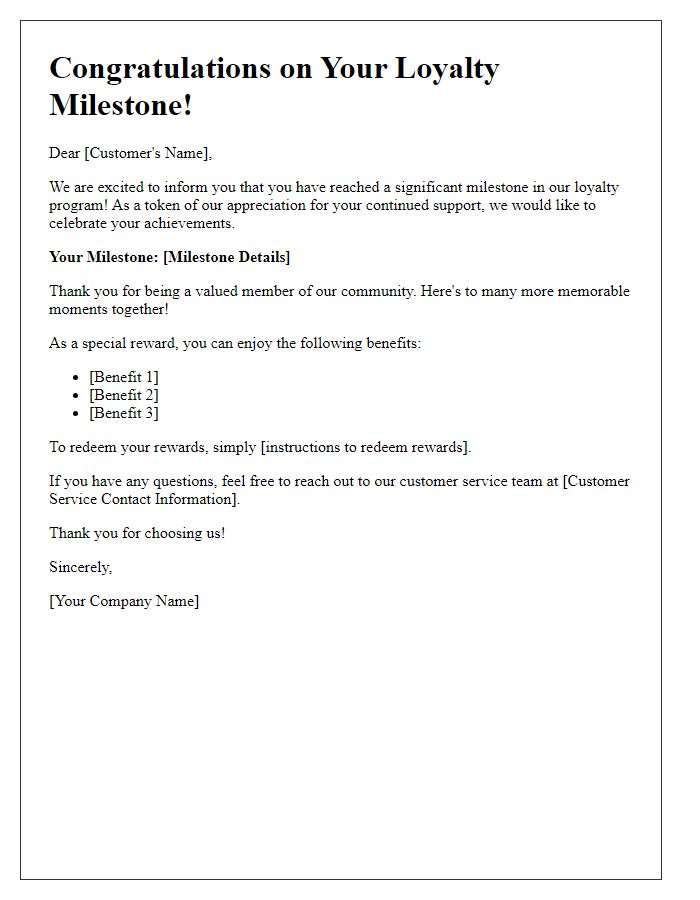 Letter template of Customer Loyalty Milestone Notification