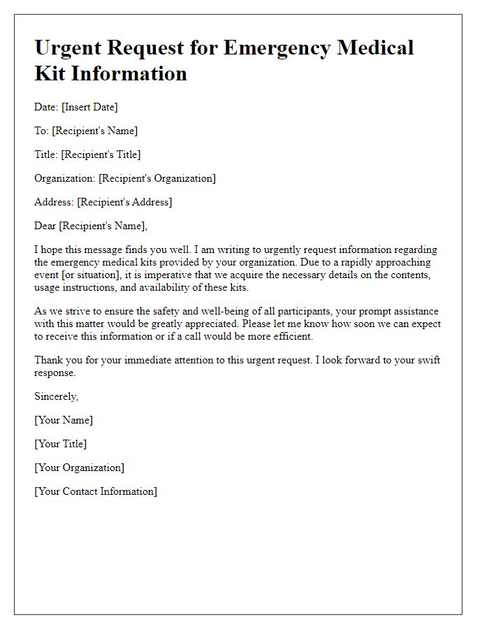 Letter template of urgent request for emergency medical kit information