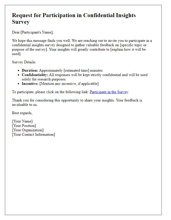 Letter template of confidential insights survey participation request