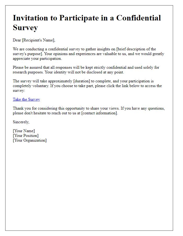 Letter template of confidential survey participation invitation