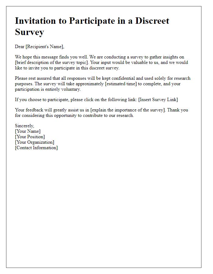 Letter template of discreet survey involvement solicitation