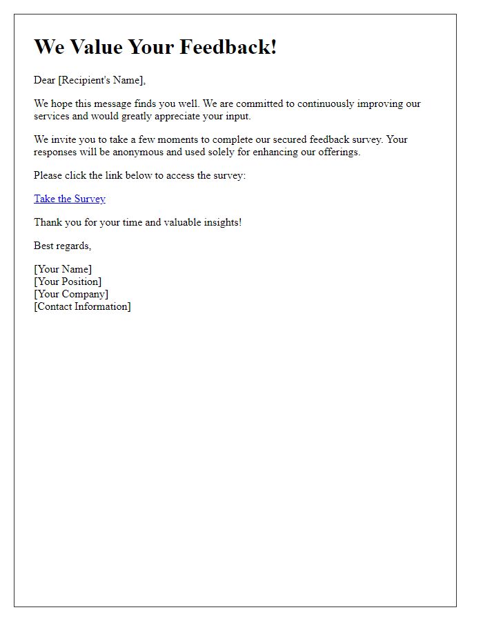 Letter template of secured feedback survey invitation