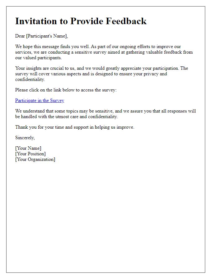 Letter template of sensitive survey feedback invitation