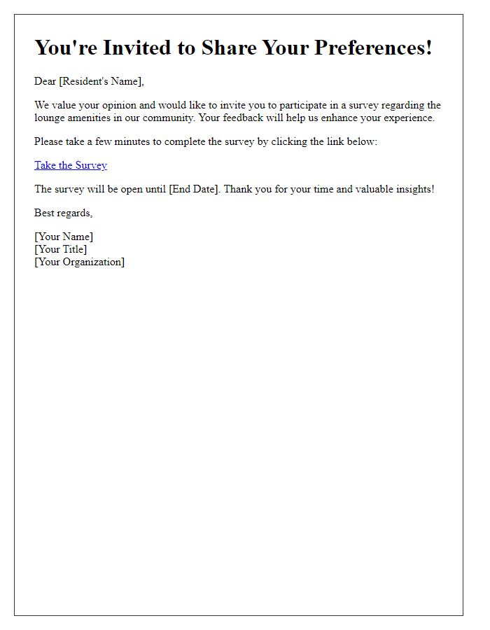 Letter template of survey invitation for lounge amenity preferences