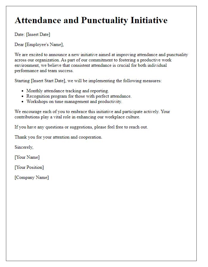 Letter template of attendance and punctuality initiative