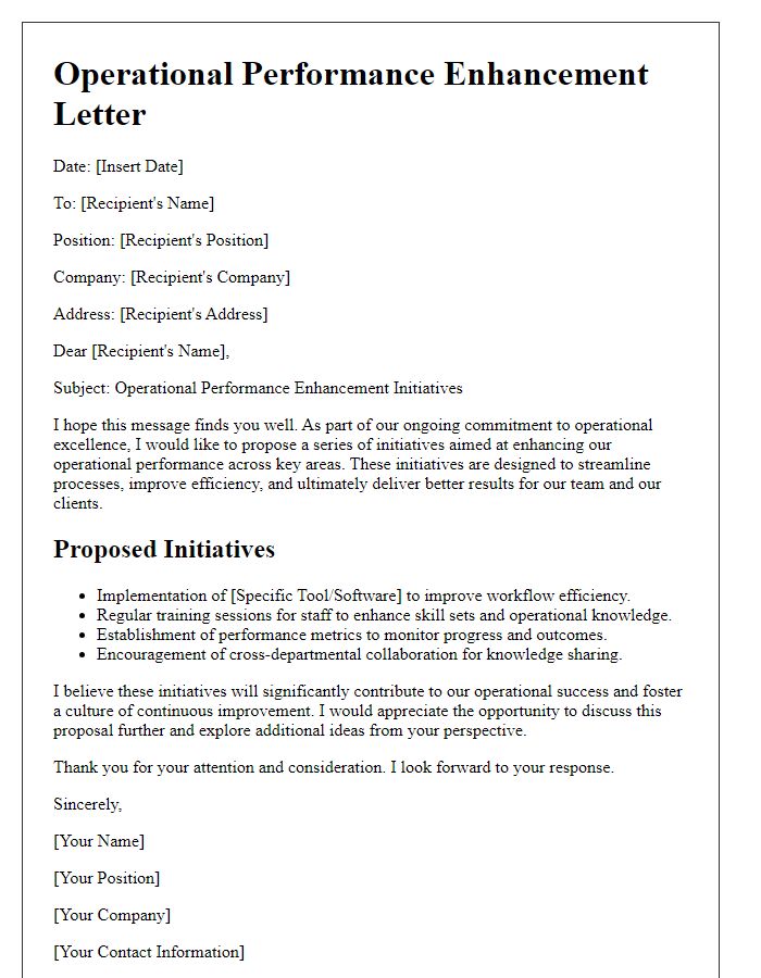 Letter template of operational performance enhancement