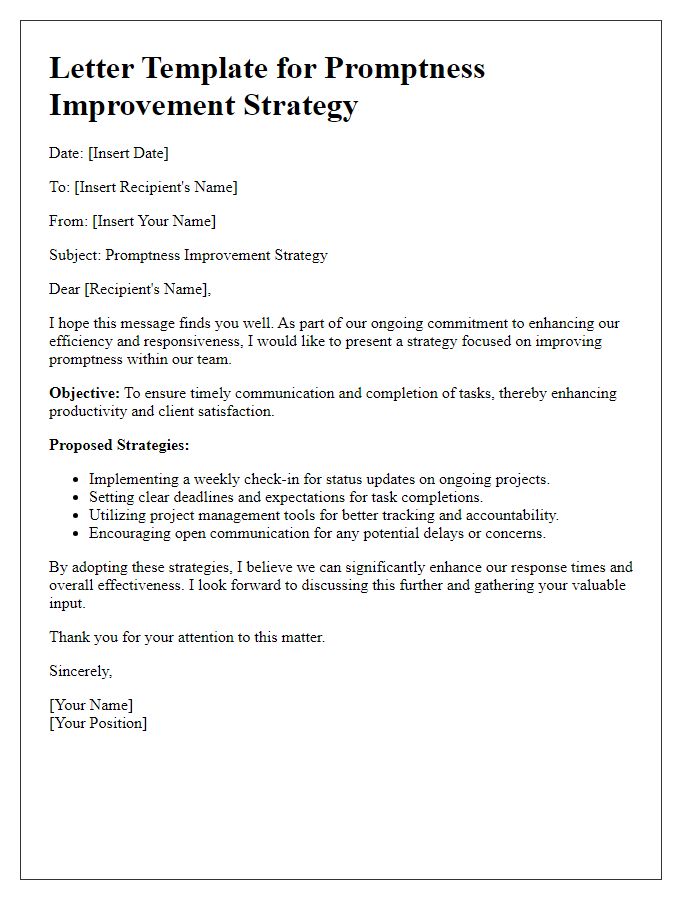 Letter template of promptness improvement strategy