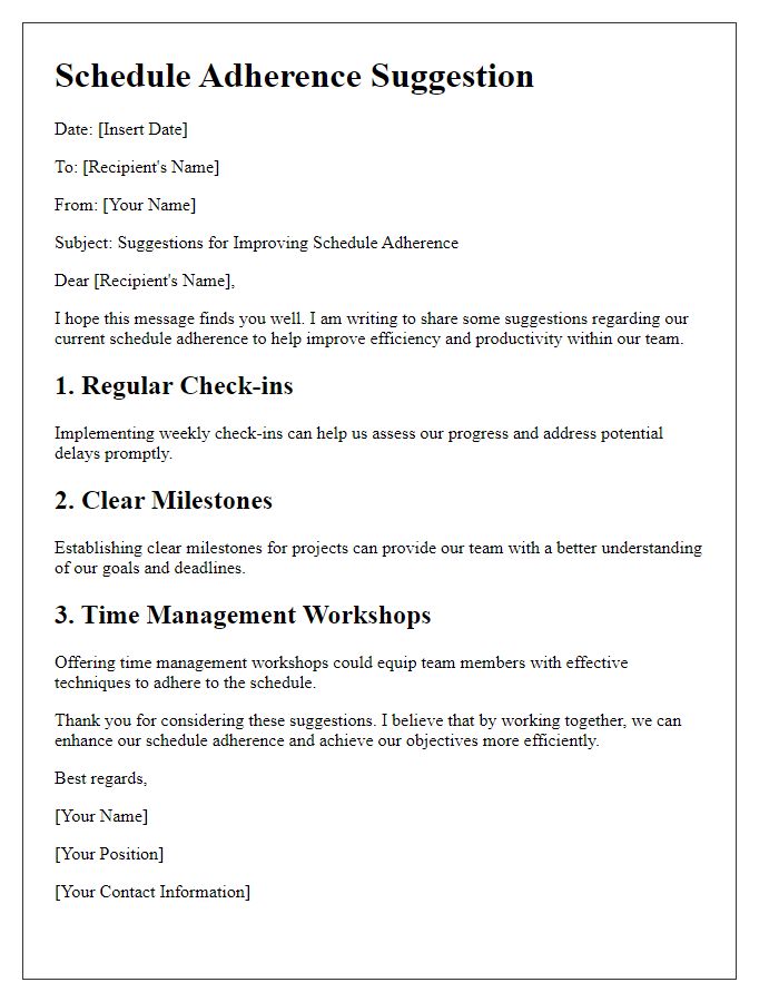 Letter template of schedule adherence suggestion